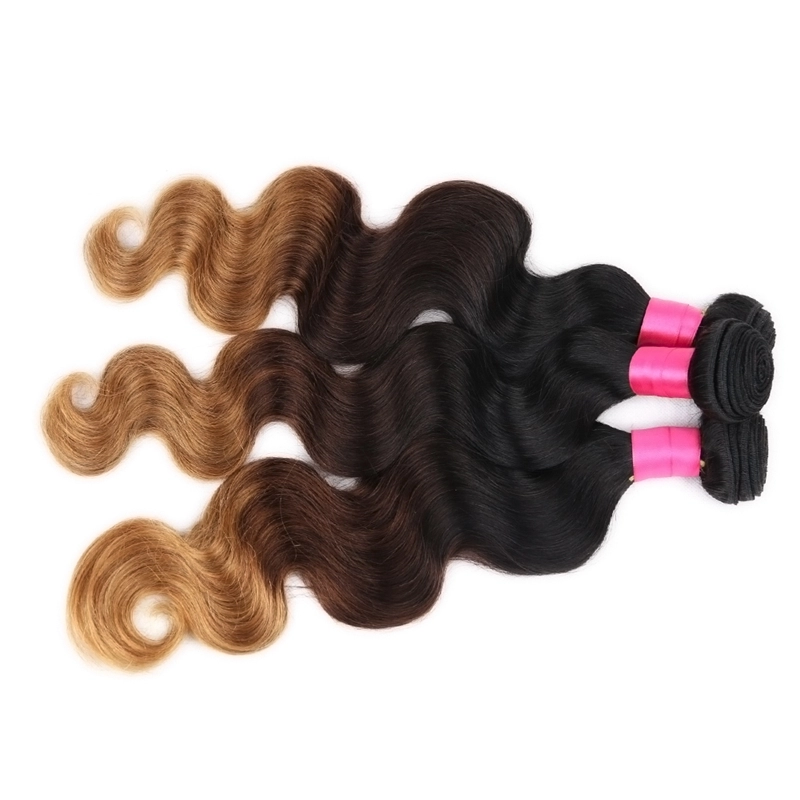 T1b/4/30  T1b/4/27 Ombre Body Wave Bundles 3 Tone Human Hair Weave Bundles With Closure