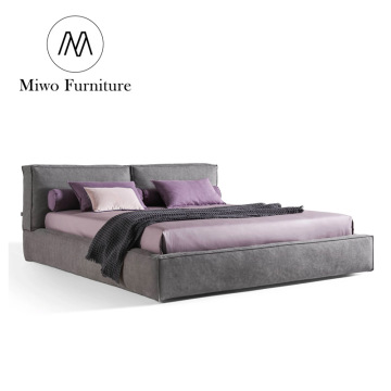 Nordic Gray Upholstered King Size Bed Frame for Modern Master Bedrooms