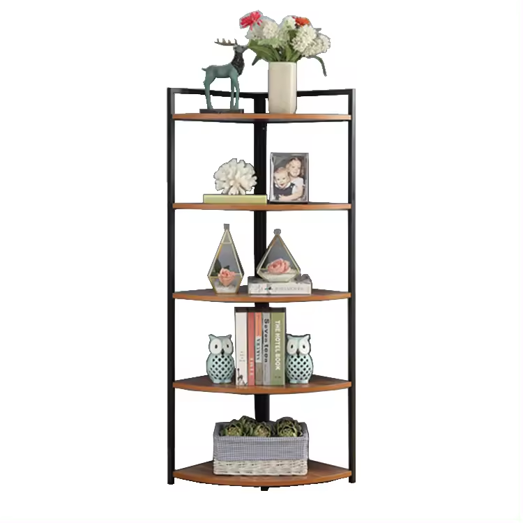 5 Shelf Industrial Corner Bookcase and Shelf Display Corner Storage Rack