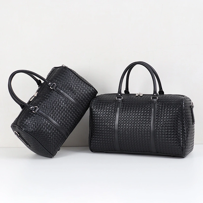 Multifunctional Woven PU Braided Leather Men and Women Large Duffle Bag Weekend Travel Hand Bag