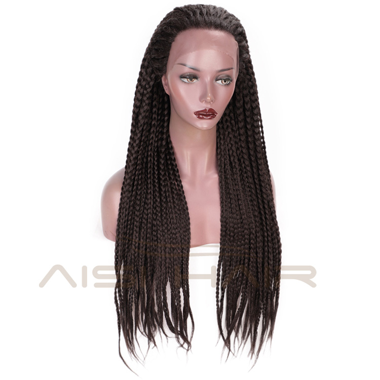 Aisi Hair Long Glueless Lace Front Wigs For Black Women Heat Resistant Braid Box Lace Front Three Braids Long Wigs