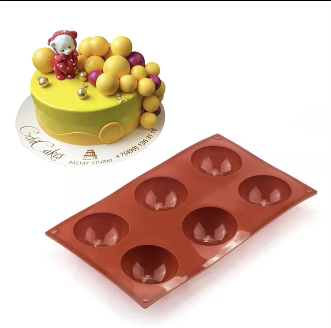 Food Grade BPA Free Round Shape Cake Mold Brown Half Ball Sphere Silicone Mold For Chocolate Dessert Mould DIY Decorating