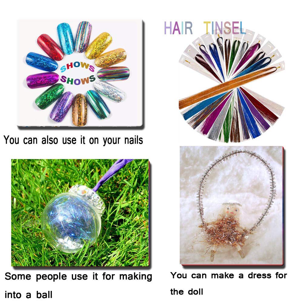 Cheap Hair Tinsel Straight Bling Synthetic Braiding Hair Extensions For Bridal Hair Accessories Festival Party Twinkle Colorful