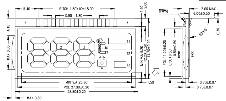 Angepasste Arkled 28.8*14.2 TN LCD Integriertes Display