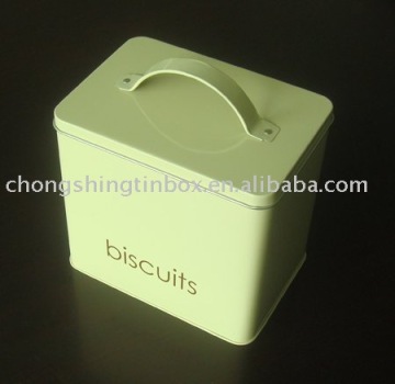 square empty biscuit tin box with handle