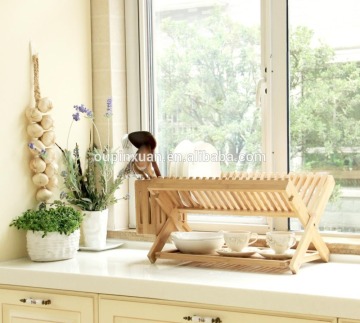 Eco-friendly bamboo dish rack solid bamboo fold plate dry dish rack wiht utensils holder wholesale