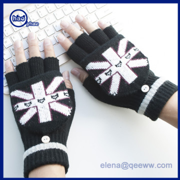 Women's Knit Winter Fingerless Gloves With Mitten Flap Cover