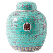 Antique Chinese Hand-Painted Double Happiness Ceramic Tea Canister