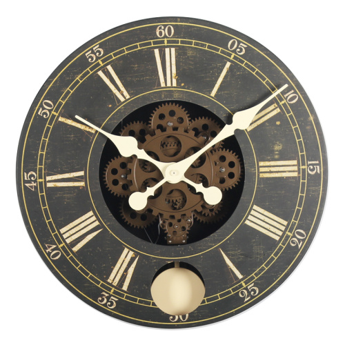 Wood Gear Wall Clock with Pendulum