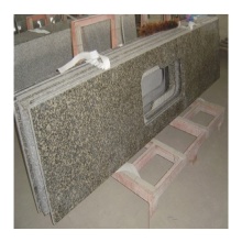 Leopard Skin Granite Countertops with Green Stone Cutouts and Sink Holes