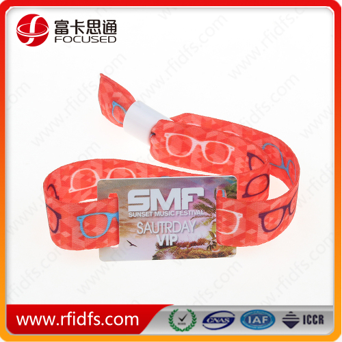 Custom logo printing NFC festival fabric wristband with QR code,web ID.