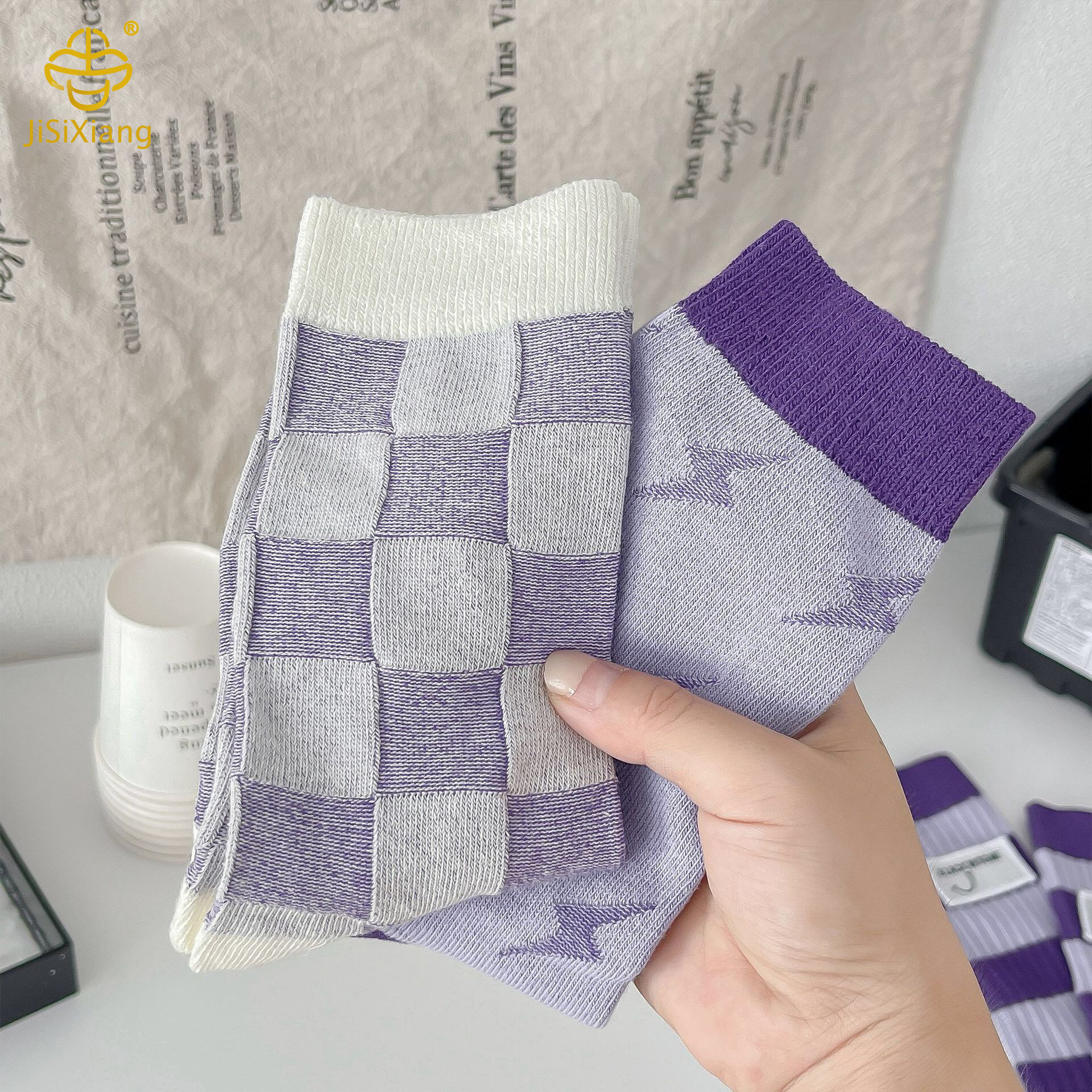 대학 스타일 양말이있는 패브릭 로고 fabric logo with college style socks