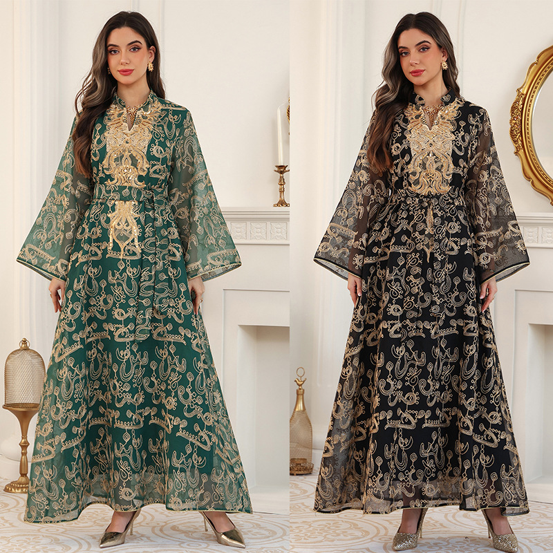جزئیات لباس عبایی با چاپ ابریشمی شیفون Elegant Chiffon Printed Abaya Dress Detail