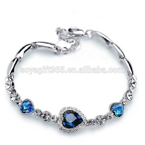 Multi Crystal Diamond Heart Silver Chain Crystal Bracelet Jewelry