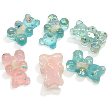 100Pcs Resin Kawaii Glitter Bear Resin Flatback Cabochon for Scrapbooking Hair Bow Center DIY Phone Decoration Parts wholesale