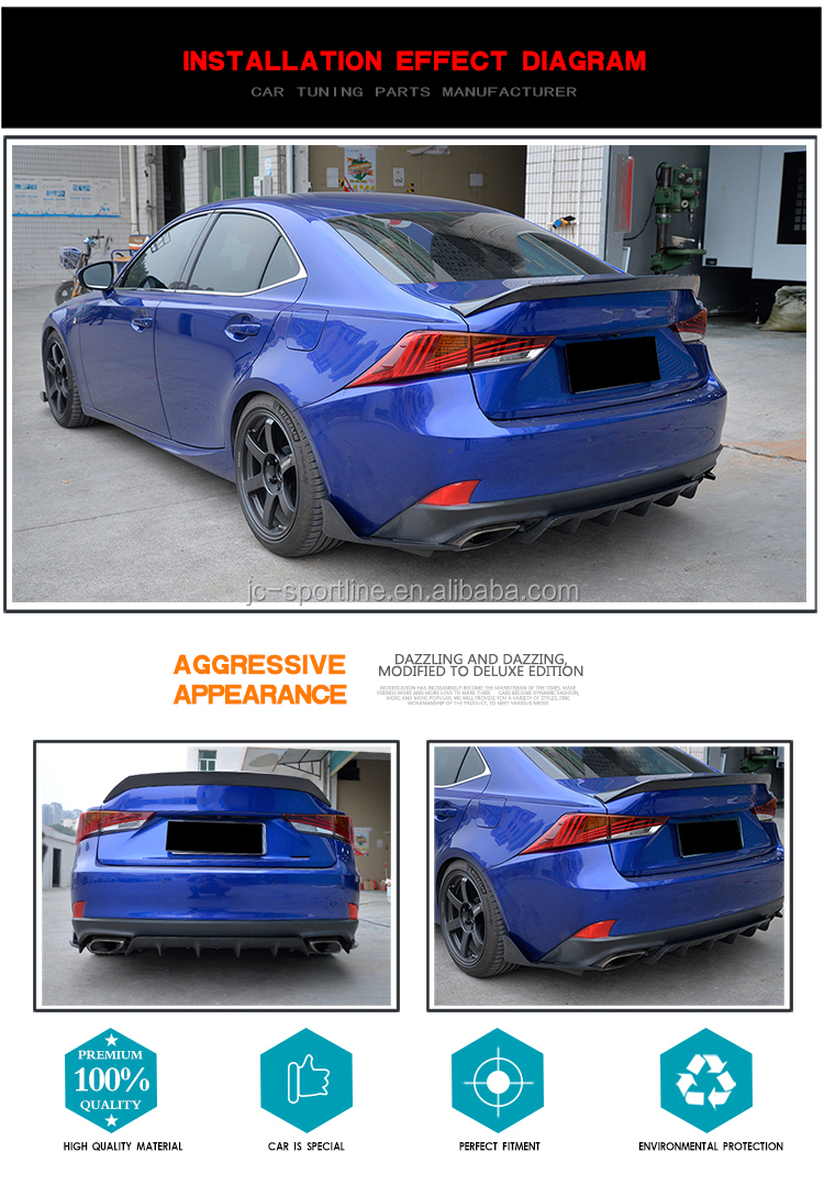 Carbon Fiber IS350 Bumper Rear Splitter for LEXUS IS300 F Sport Base Sedan 4-Door 17-18