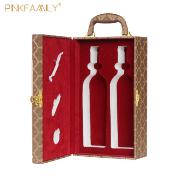 Luxury Leather wine box with handle 2 bottle PU wine boxes