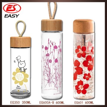 2016 New design custom promo glass water bottles bpa free with screwed cap