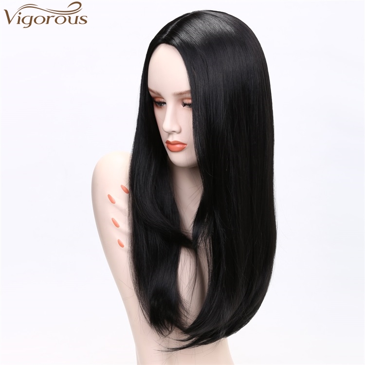 Vigorous Synthetic Wigs Natural Looking Cheap 24 Inches 1B Black Long Silky Straight Wavy Wig Side Part Heat Resistant