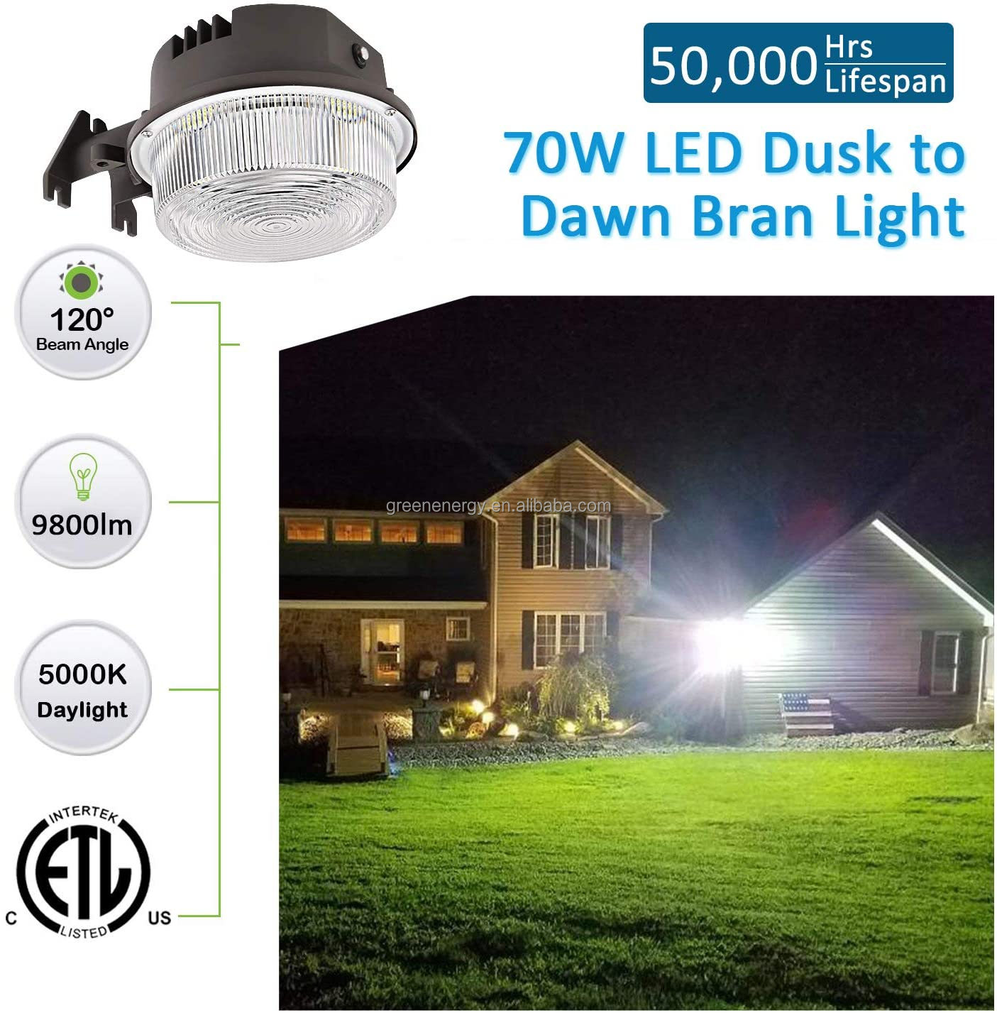 70Watt 9100lm LED Security Area Barn Light Dusk to Dawn Photocell sensor Ultra Bright Yard flood lamp economic Garden ETL cETL