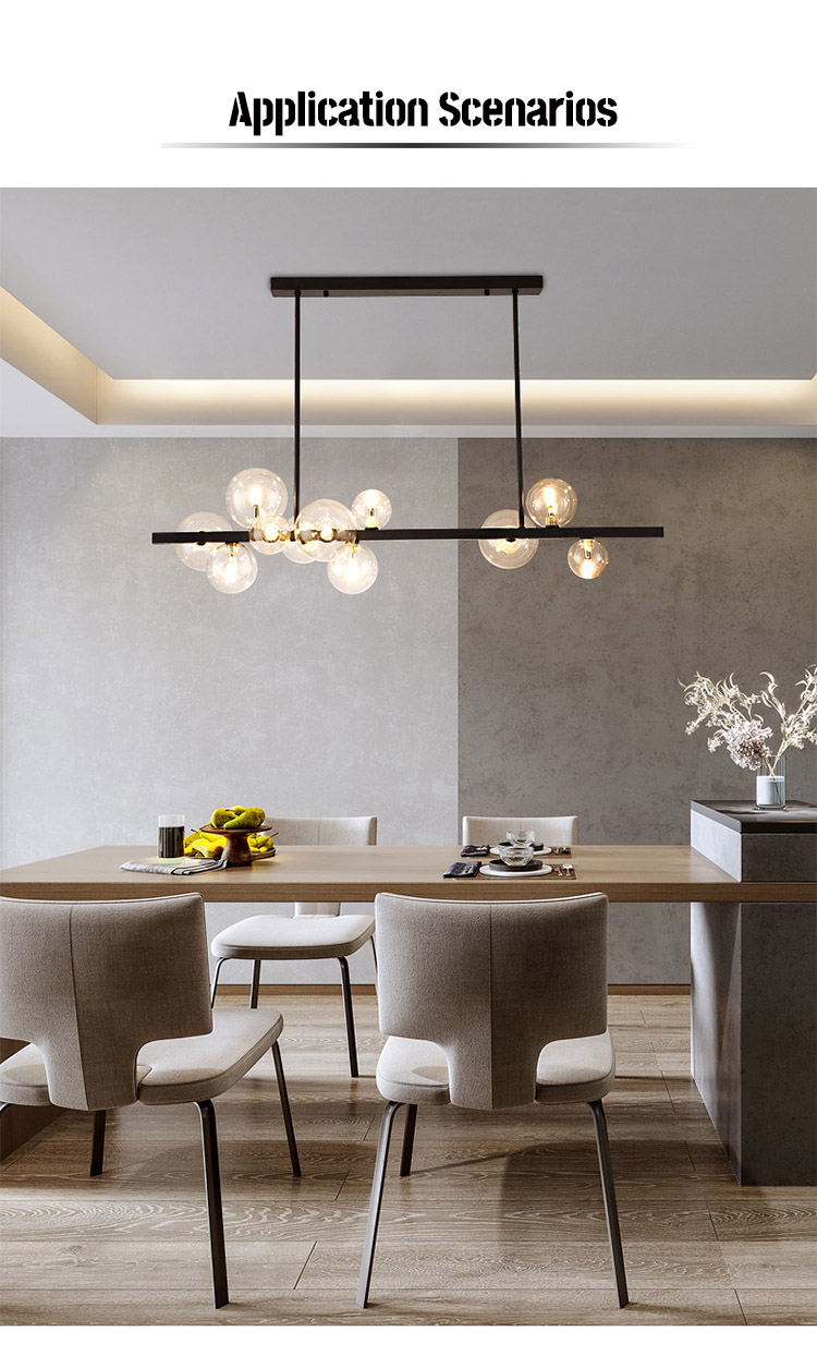 This pendant light features a linear design with multiple hanging glass balls that contain G4 light bulbs. This pendant light features a linear design with multiple hanging glass balls that contain G4 light bulbs.