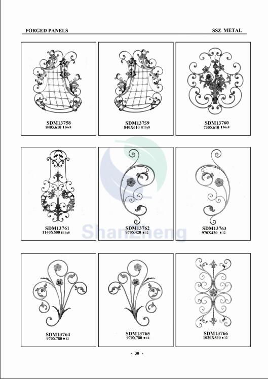 Wrought Iron Window Railing Decorative Component Panels Forged Groupware Element Or fence decoration Ornament