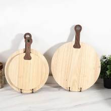 13 Inch Round Rubber & Walnut Wood Chopping, Serving Board, Pizza Peel, and Cutting Cheese Board with Handle