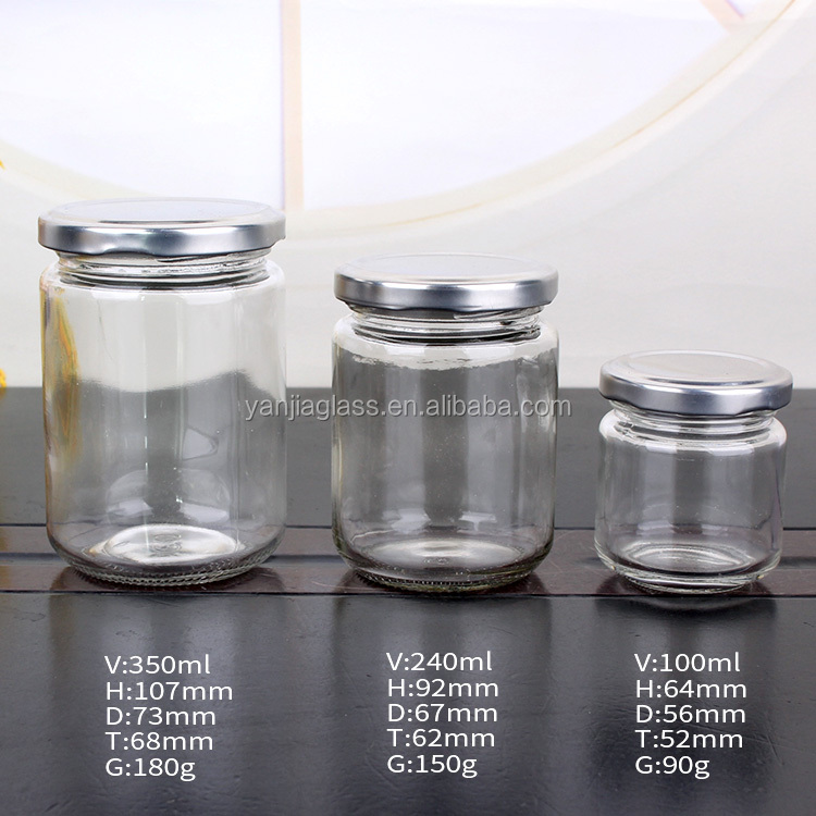 100ml 240ml 350ml 8oz 12oz cylinder glass jar for honey jam with silver twist off tinplate cap