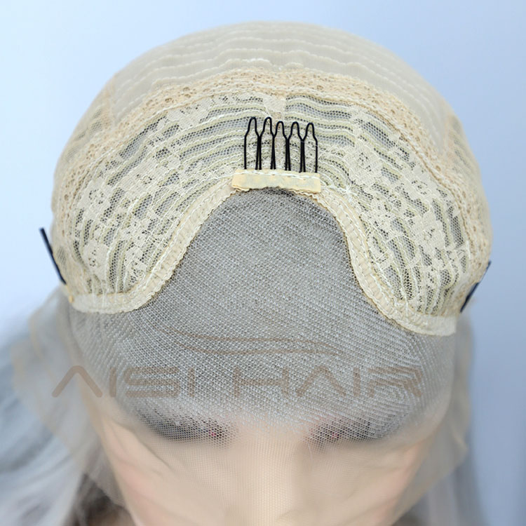 Aisi Hair New Design Vendor Cosplay Curly Long Wavy Body Wave Grey Lace Frontal Synthetic Hair For Black Women Lace Front Wig