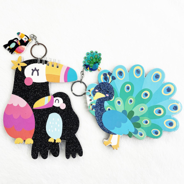 FUNWOOD GQC Mini Cartoon Glitter Spiral Notebook with PVC Ornament - Grey Cardboard Cover