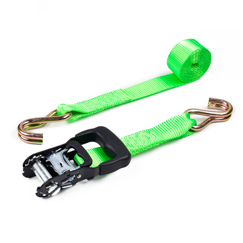 1,5 &quot;2T 38mm gummihandtag Ratchet Spänne Tie Down Green Strip Belt med 1,5 tums dubbla S-krokar