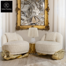 Contemporary Luxury Velvet Sofas with Pure Copper Base for Villas or Hotels