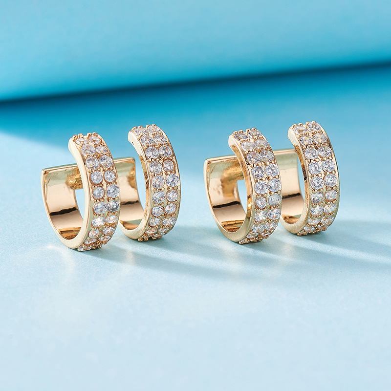 Fashion Gold Silver Color Copper Clip Jewelry White Cubic Zircon Eariings for Women