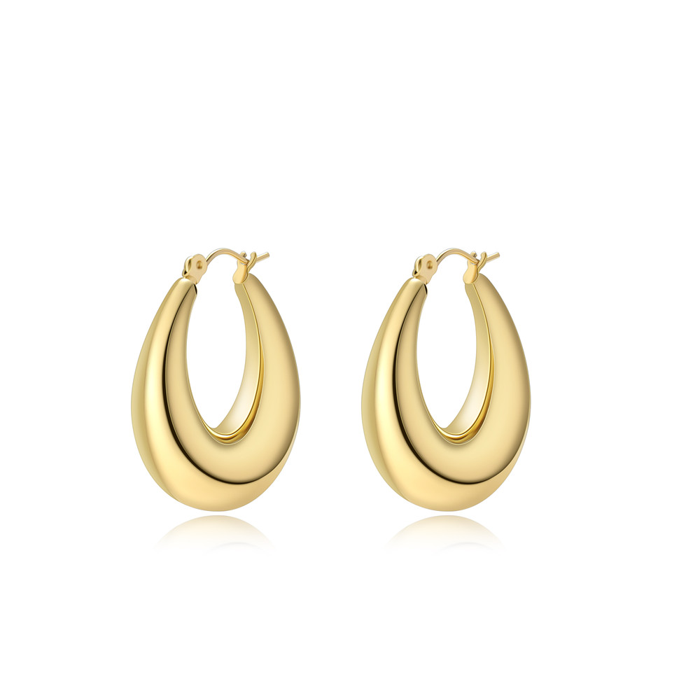 18k gold plated French metal Style crescent shaped hollow Earrings fashionable titanium steel Huggie Hoop earrings