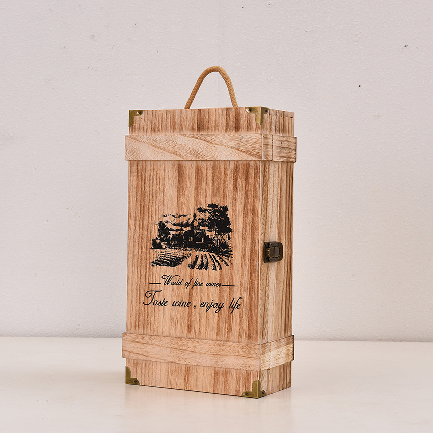 Caja de embalaje de vino de dos botellas de madera