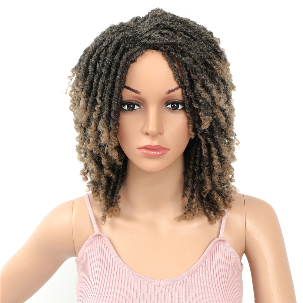 Soft Short Synthetic Wigs For Black Women 14 inch High Temperature Fiber Dreadlock Ombre Burg Crochet Twist Hair