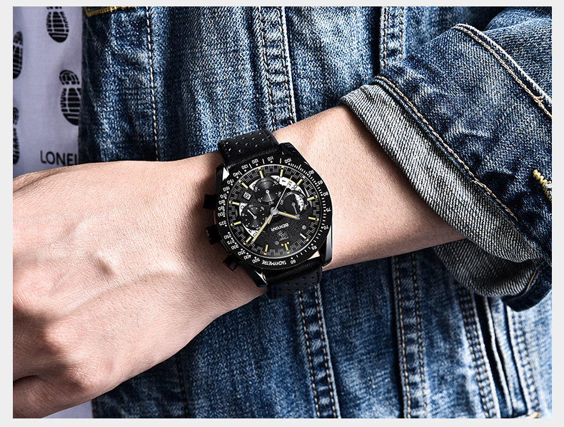 BENYAR Watch Luxury Brand Wristwatch Casual Fashion Men Quartz Watch Chronograph Luxury Military Leather Watch Relogio Masculino