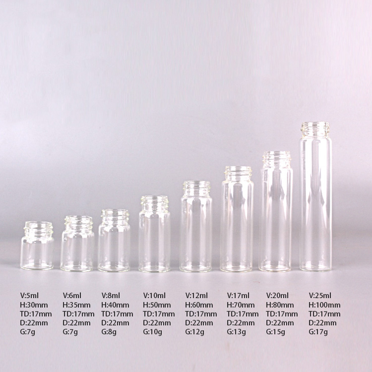 Clear Glass Empty Essential Oil Tube Cosmetics Creams Storage Travel Container With Aluminum Screw Lid