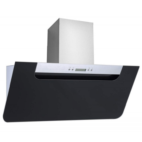 90cm Angled Black Glass and Steel Cooker Hood