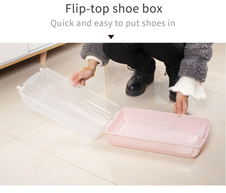 Pack Shoe Storage Box Clear Plastic Stackable Shoe Organizer Space Saving Foldable Shoe Container Bin Fit up to US Size 9