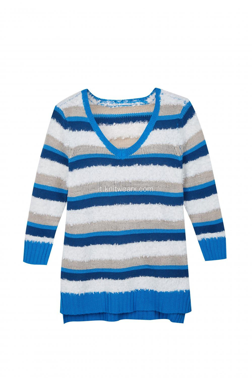 Pullover con scollo a V a righe a blocchi di colore lavorato a maglia da donna