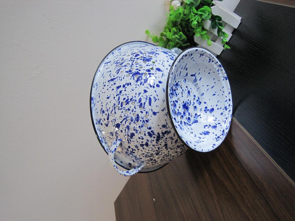 Blue color Splatter Enamel Colander ,Enamel Strainer