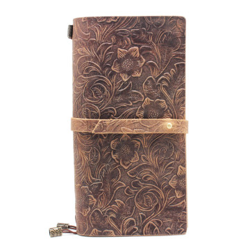 Boshiho Vintage Embossed Leather Journal Diary (Handmade) with leather strap closure