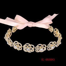 Gold Alloy Rhinestones Wedding Headpiece Elegant Vintage Crystal Headband Ribbon hair vine