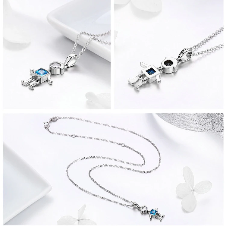 925 Sterling Silver Necklaces with Cute Figure Cool Boy & Girl Pendant