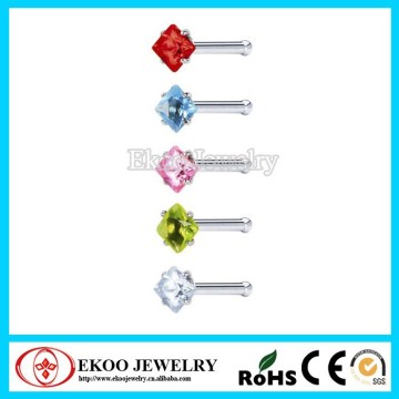 Square CZ Prong Set Nose Stud