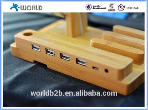 Bamboo 4 in 1 USB Port charging Dock Platform Cradle Holder