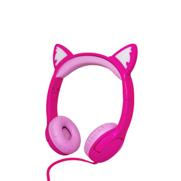 Auriculares de oreja de gato con cable, luces brillantes para niños