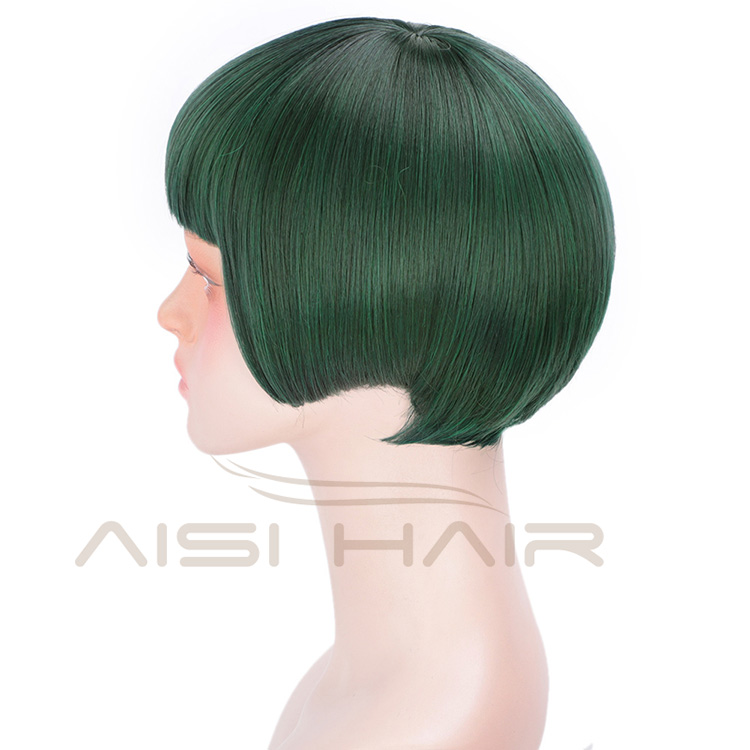 Aisi Hair Short Straight Hair Bob Wigs Synthetic Cosplay Short Wigs Heat Resistant Fiber Green Short Bob Wigs for Women
