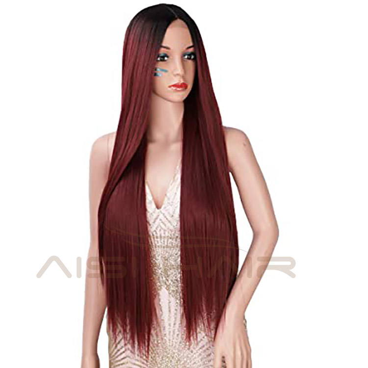 Aisi Hair Cosplay Wholesale Cheap Vendor Silky Straight Swiss Lace Ombre Red Synthetic Hair For Black Women Lace Front Wig